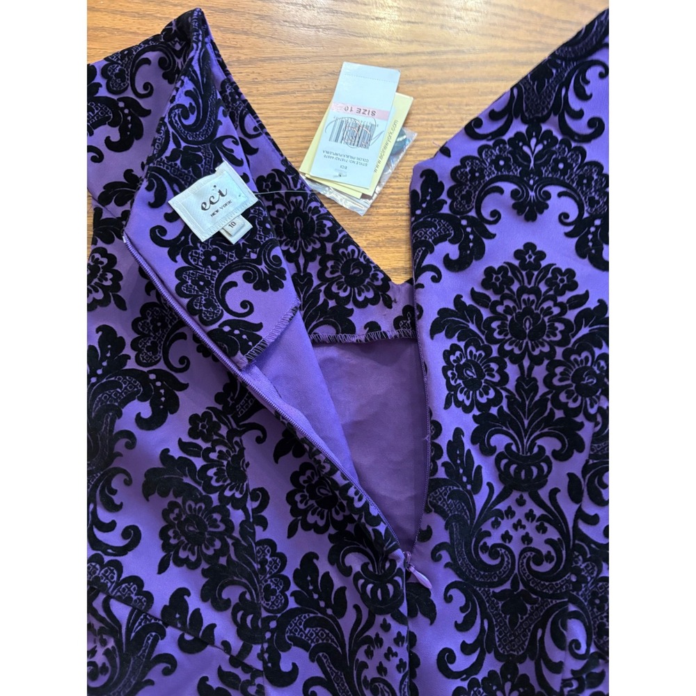 ECI NY Women Purple Black Damask Velvet Sheath Dress 10 Gothic Victorian NWT - Picture 10 of 11